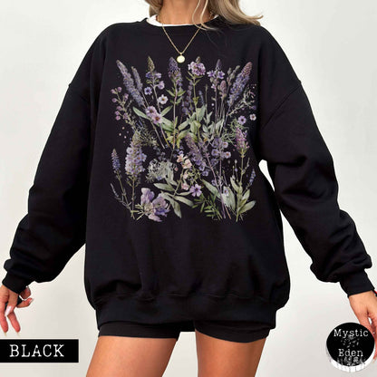 Sweatshirt S / Black Lavender Spring Cottagecore Sweatshirt The Mystic Eden