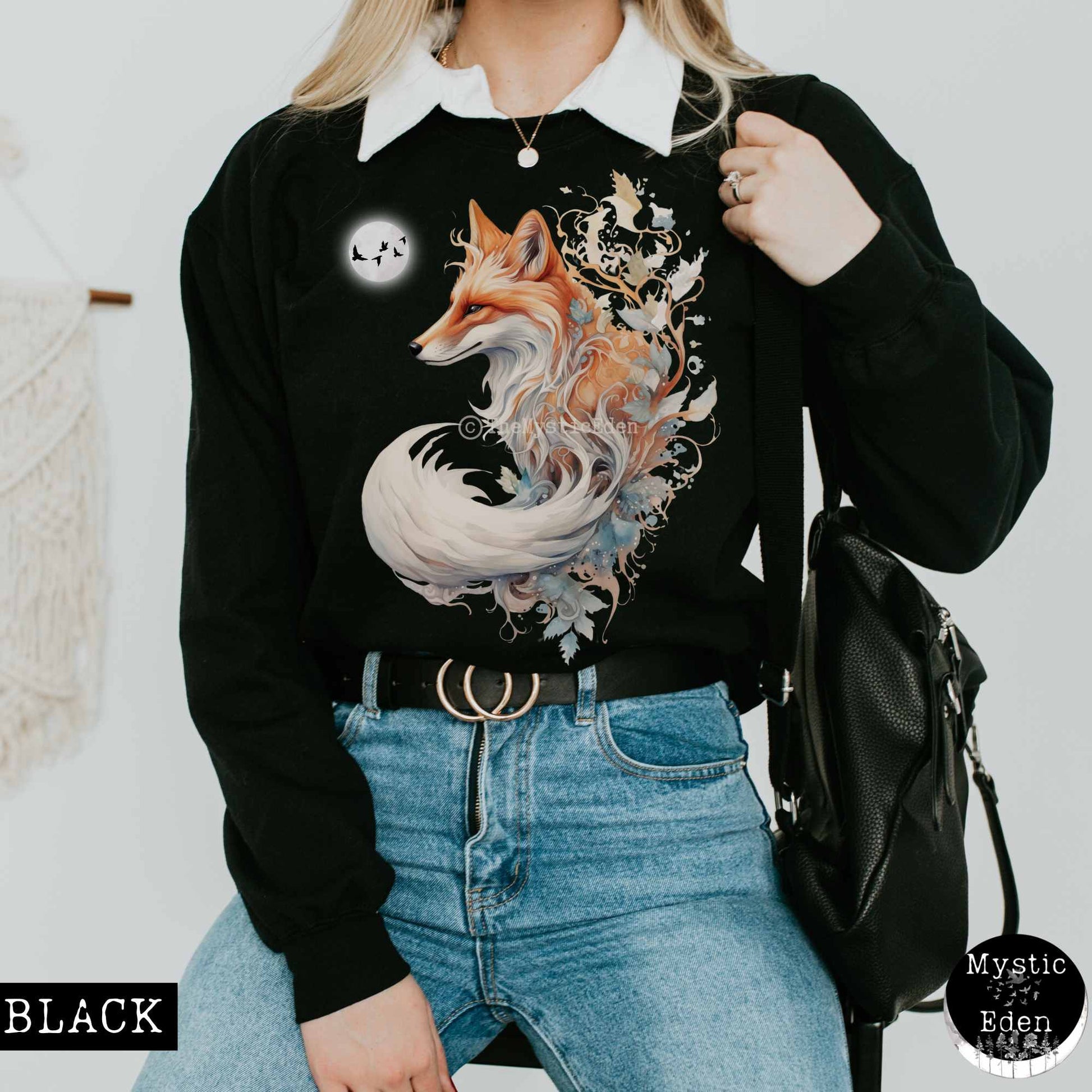 Sweatshirt S / Black Witchy fox sweatshirt cottagecore mystical sweatshirt The Mystic Eden