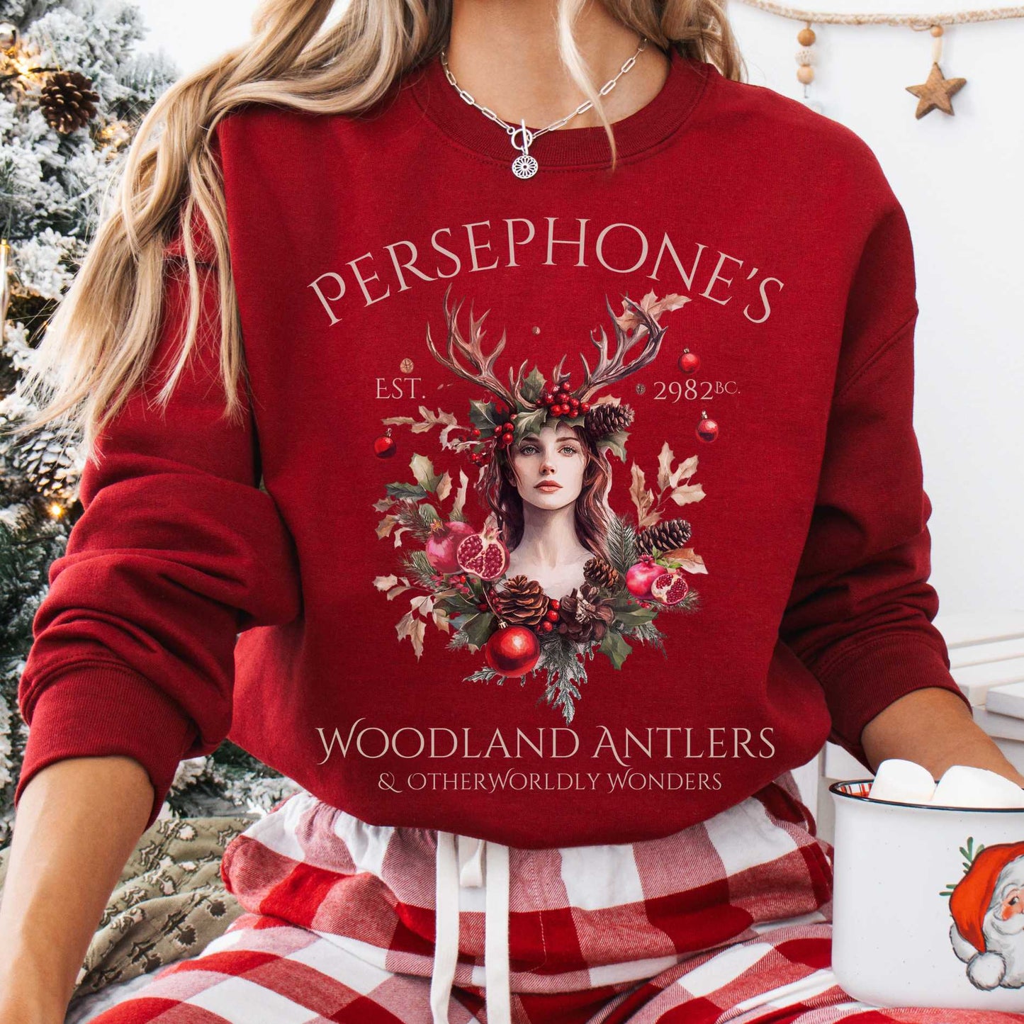 Sweatshirt S / Cardinal Red Persephone's Woodland Antlers Christmas Sweatshirt The Mystic Eden