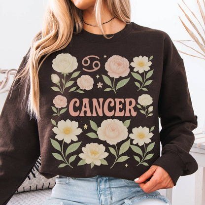 Sweatshirt S / Dark Chocolate Cancer Sweatshirt – Boho Floral Zodiac Pullover The Mystic Eden