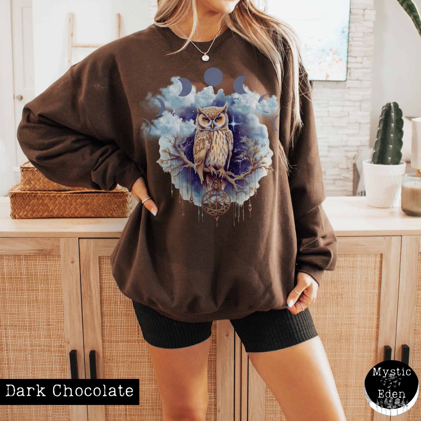 Sweatshirt S / Dark Chocolate Vintage Mystical Owl Sweatshirt The Mystic Eden