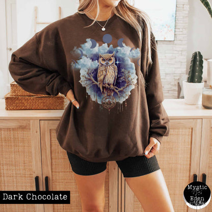 Sweatshirt S / Dark Chocolate Vintage Mystical Owl Sweatshirt The Mystic Eden