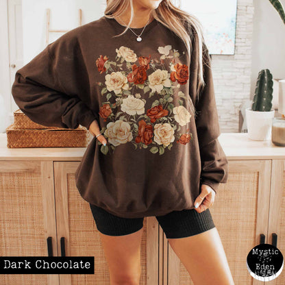 Sweatshirt S / Dark Chocolate Vintage wildflower rose sweatshirt cottagecore The Mystic Eden