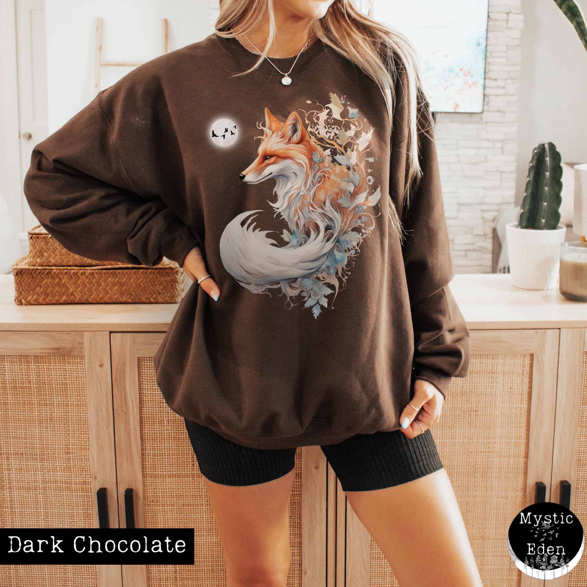 Sweatshirt S / Dark Chocolate Witchy fox sweatshirt cottagecore mystical sweatshirt The Mystic Eden