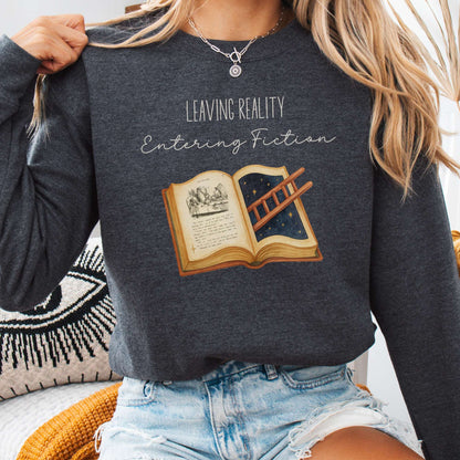 Sweatshirt S / Dark Heather Entering Fiction Sweatshirt – Literary Escape Tee The Mystic Eden