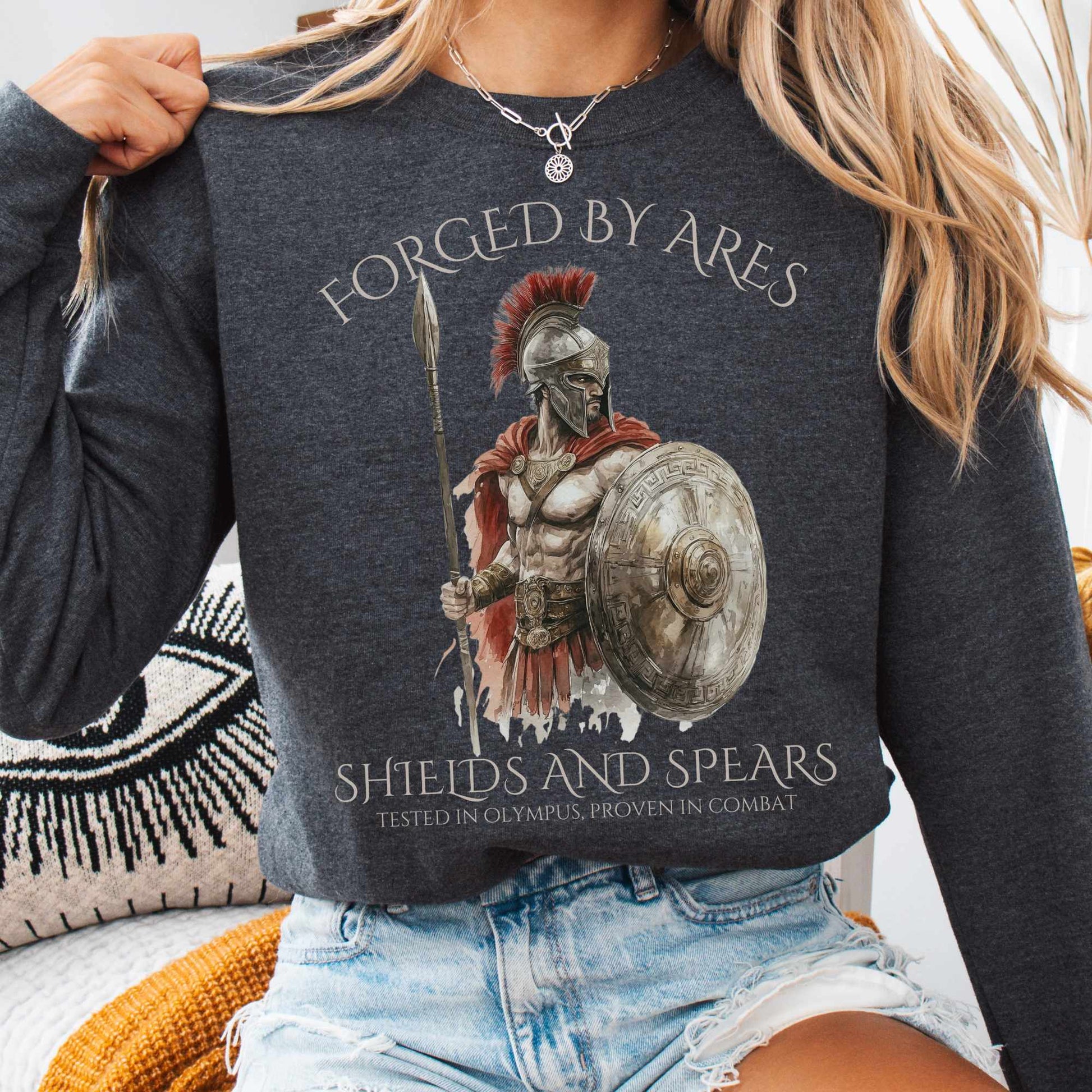 Sweatshirt S / Dark Heather Forged by Ares Shields and Spears Sweatshirt The Mystic Eden