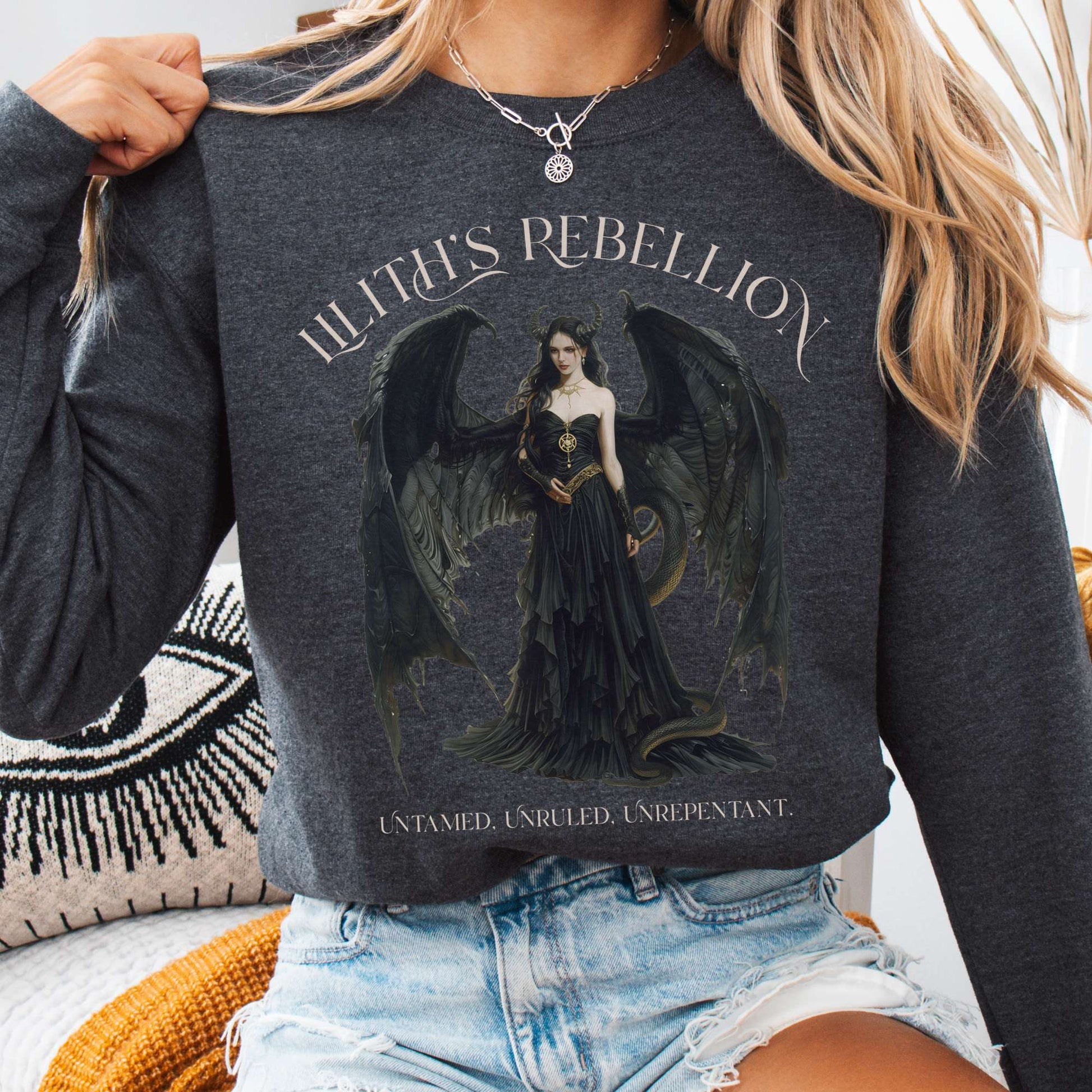Sweatshirt S / Dark Heather Lilith's Rebellion Sweatshirt – Dark Divine Feminine Tee The Mystic Eden