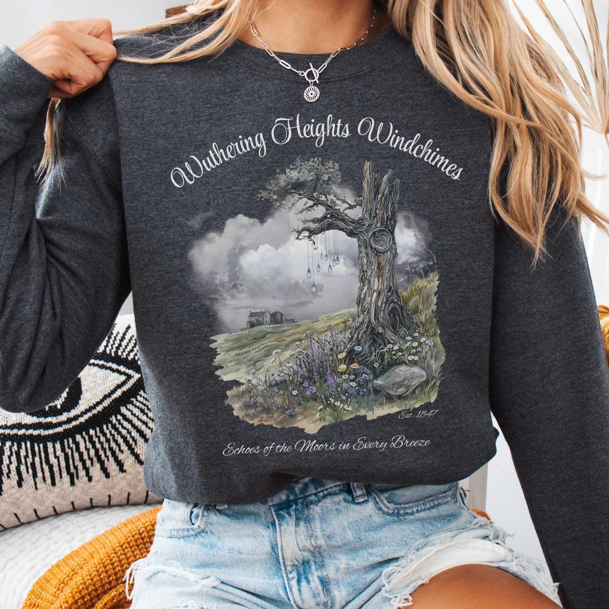 Sweatshirt S / Dark Heather Wuthering Heights Windchimes Brontë Sweatshirt The Mystic Eden