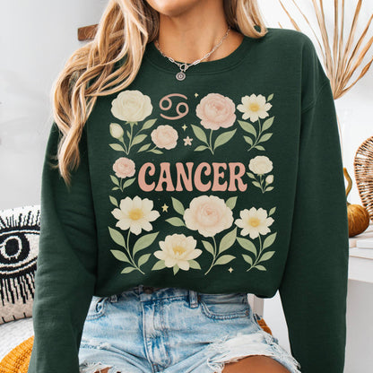 Sweatshirt S / Forest Green Cancer Sweatshirt – Boho Floral Zodiac Pullover The Mystic Eden