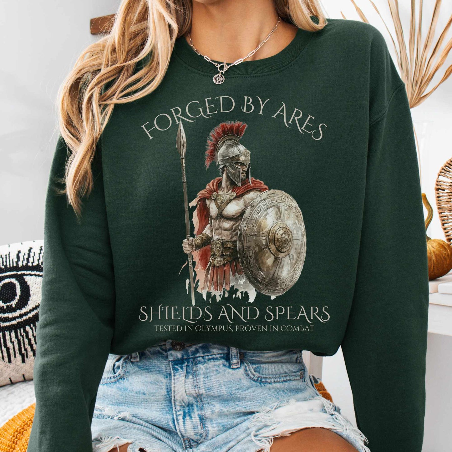 Sweatshirt S / Forest Green Forged by Ares Shields and Spears Sweatshirt The Mystic Eden