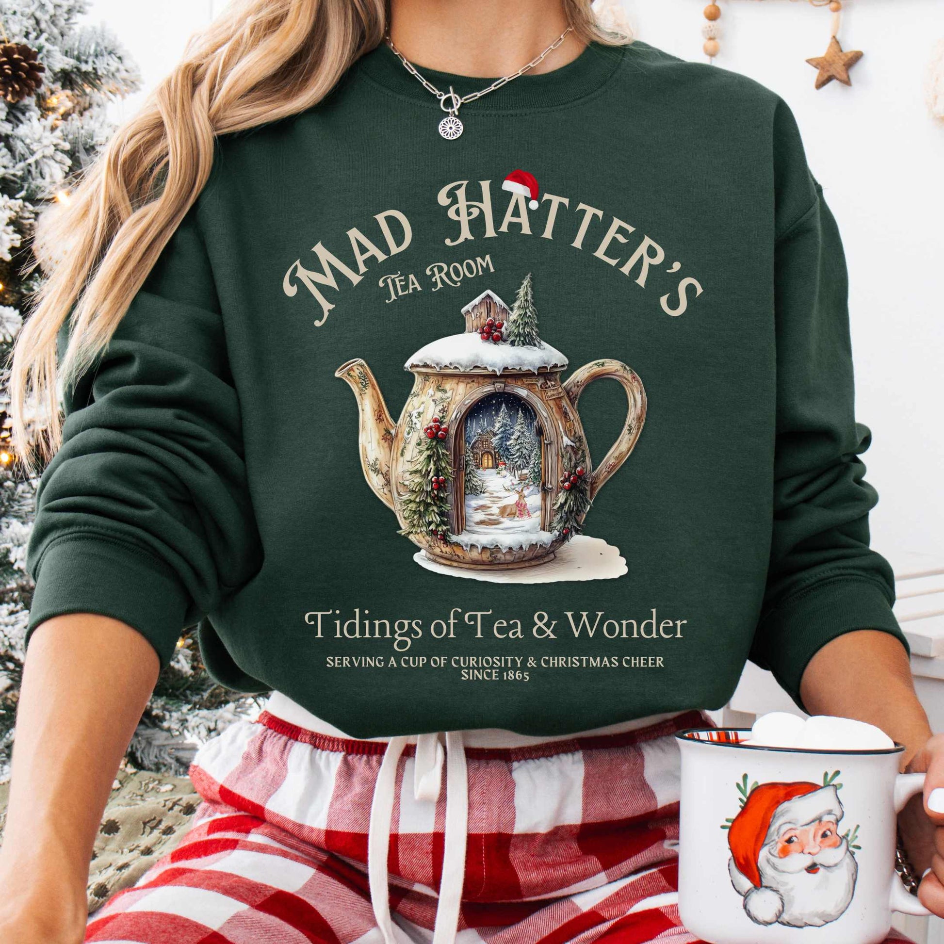 Sweatshirt S / Forest Green Mad Hatter's Tea Room Christmas Edition Sweatshirt The Mystic Eden