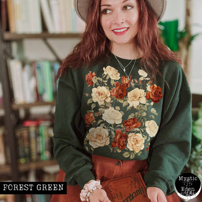 Sweatshirt S / Forest Green Vintage wildflower rose sweatshirt cottagecore The Mystic Eden