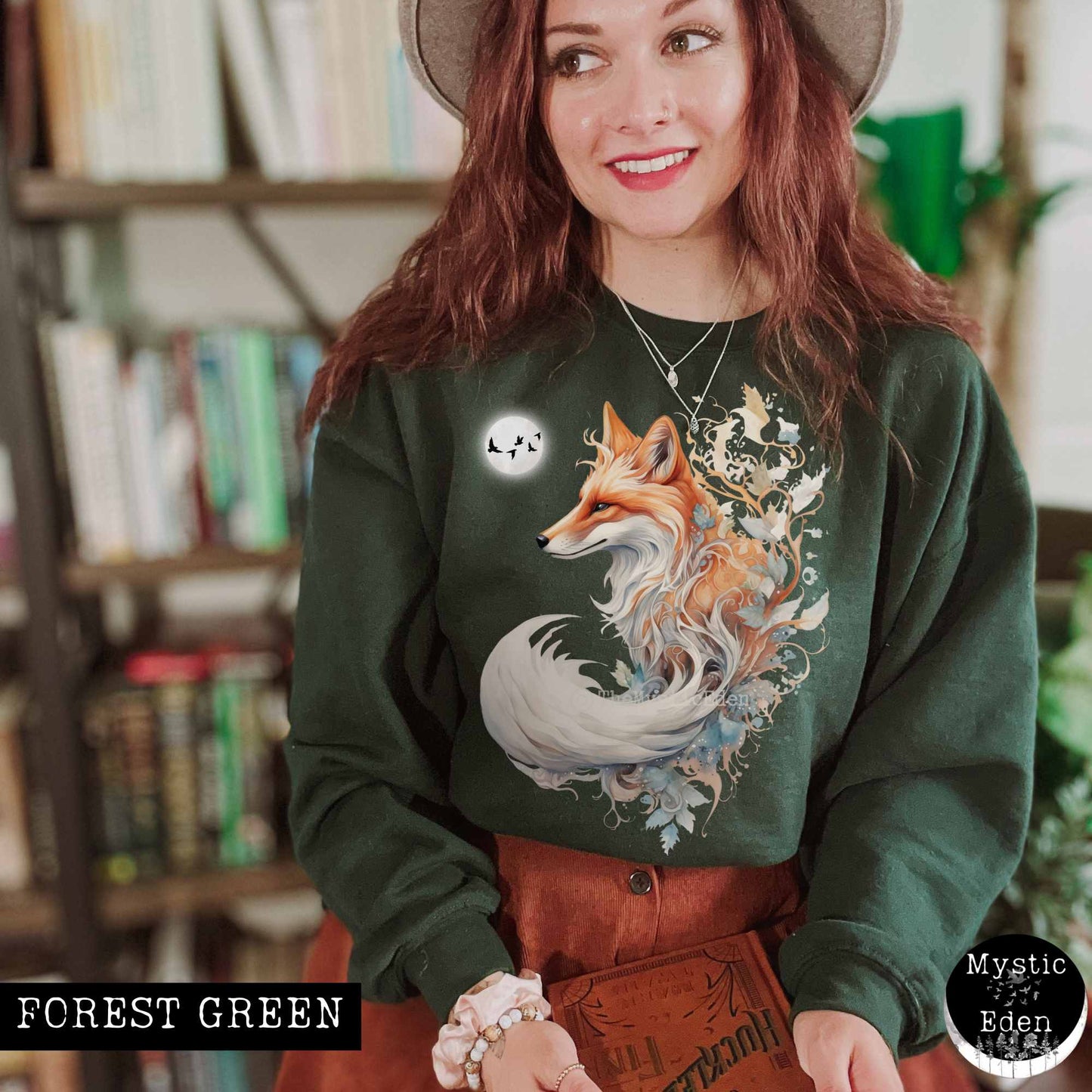 Sweatshirt S / Forest Green Witchy fox sweatshirt cottagecore mystical sweatshirt The Mystic Eden