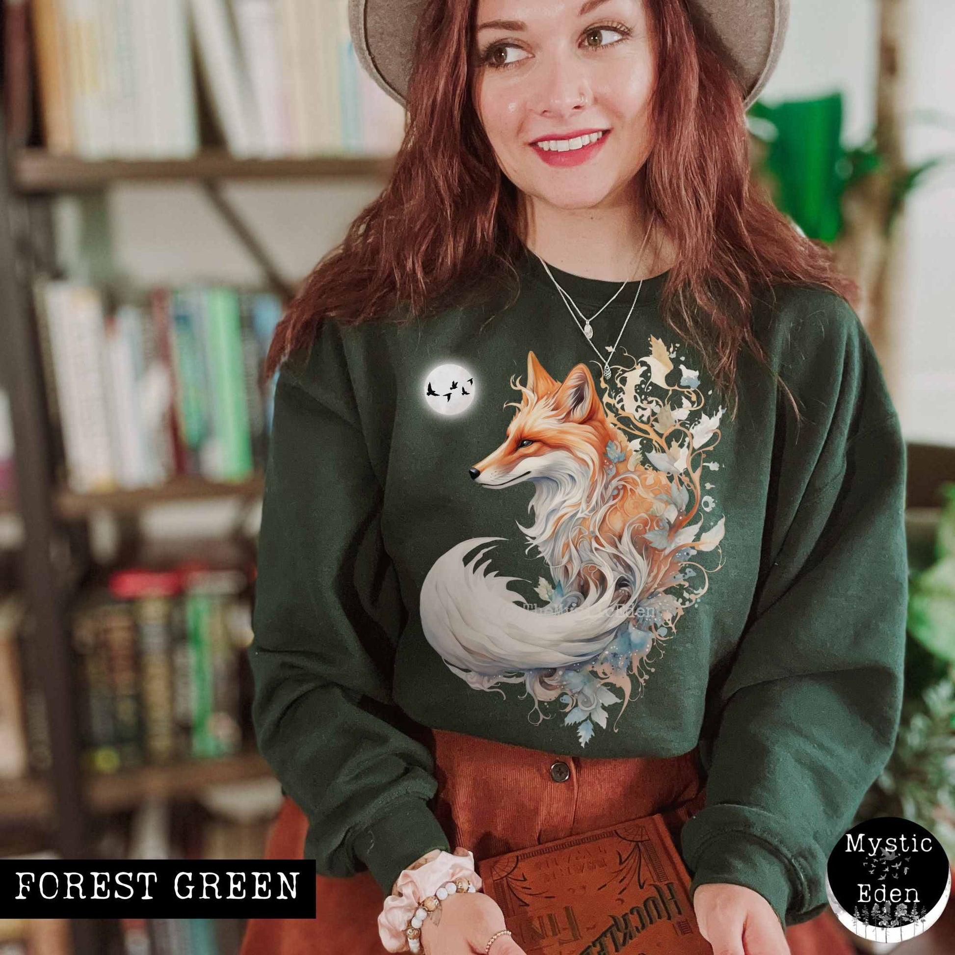 Sweatshirt S / Forest Green Witchy fox sweatshirt cottagecore mystical sweatshirt The Mystic Eden