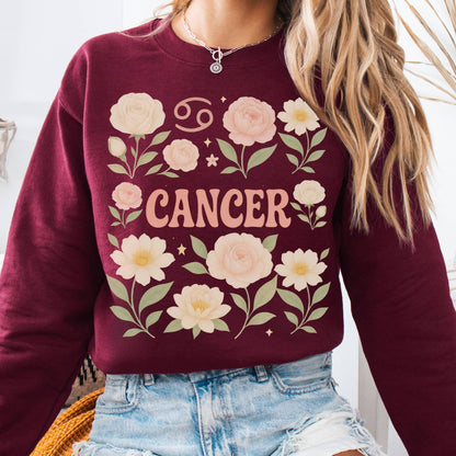 Sweatshirt S / Maroon Cancer Sweatshirt – Boho Floral Zodiac Pullover The Mystic Eden