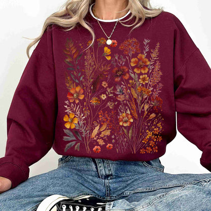 Sweatshirt S / Maroon Fall aesthetic cottagecore wildflower sweatshirt The Mystic Eden