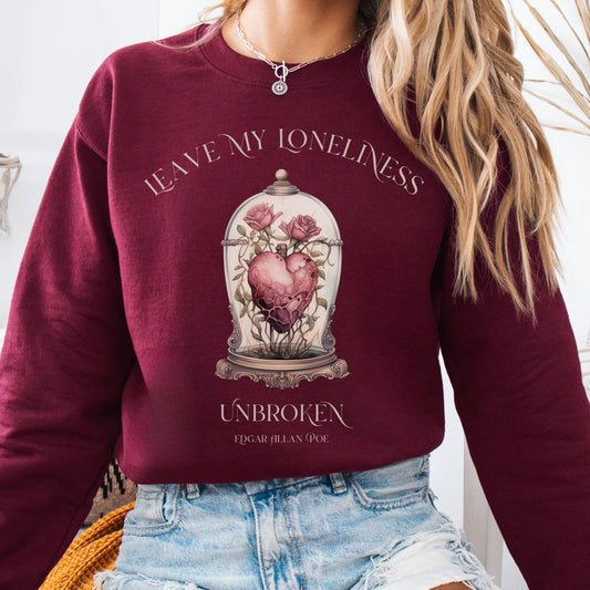 Sweatshirt S / Maroon Leave My Loneliness Unbroken Sweatshirt – Poe Gothic Romance Tee The Mystic Eden