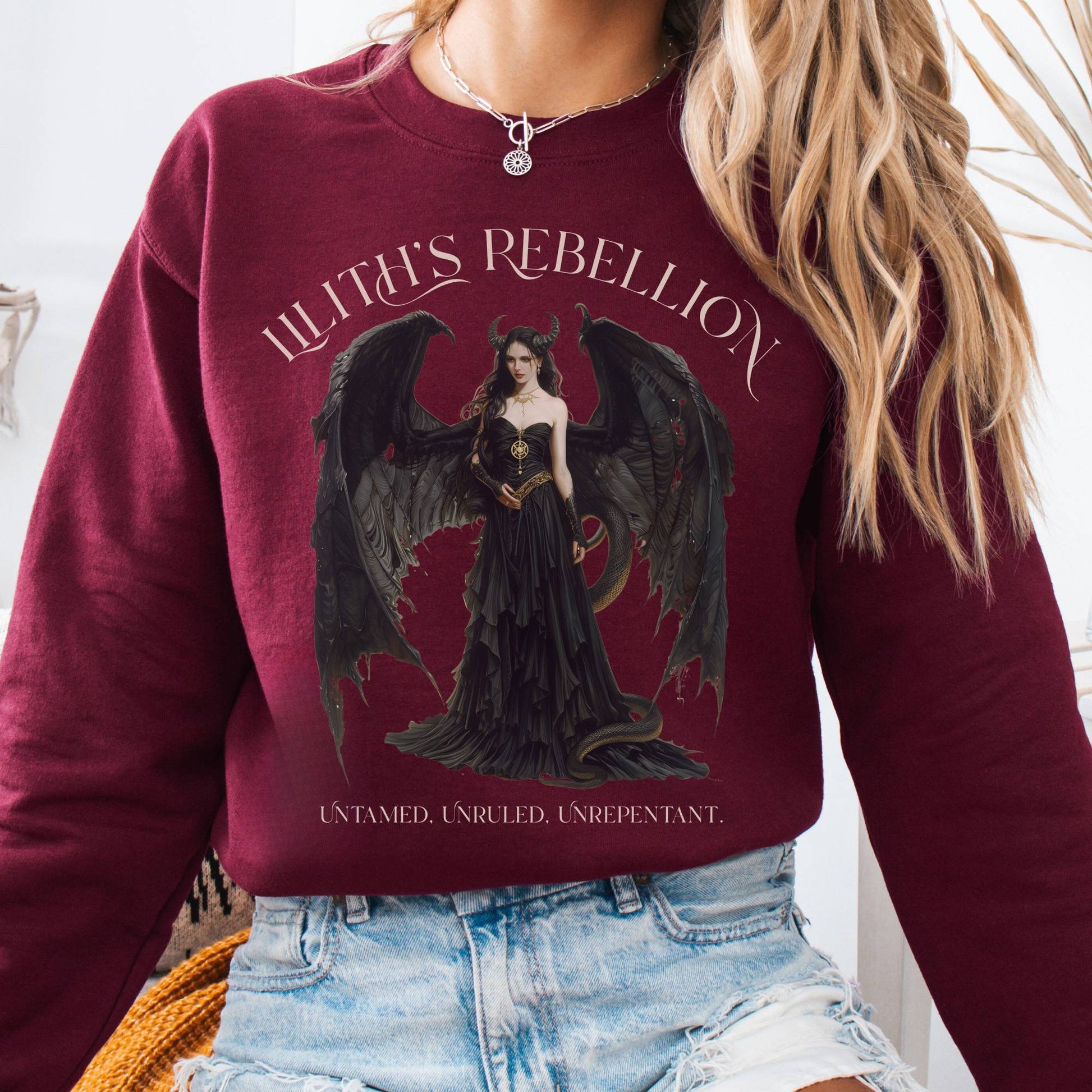 Sweatshirt S / Maroon Lilith's Rebellion Sweatshirt – Dark Divine Feminine Tee The Mystic Eden