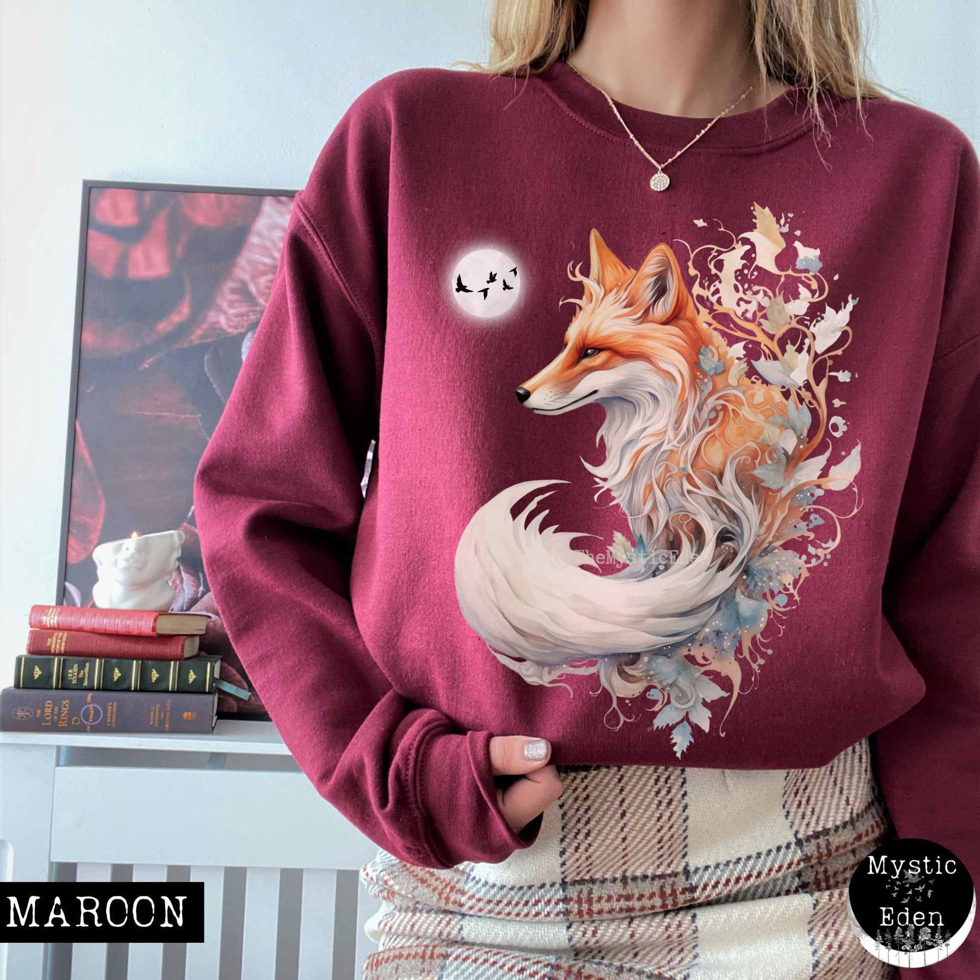 Sweatshirt S / Maroon Witchy fox sweatshirt cottagecore mystical sweatshirt The Mystic Eden
