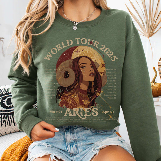 Sweatshirt S / Military Green Aries Concert Sweatshirt - Zodiac World Tour 2025 Sweatshirt The Mystic Eden