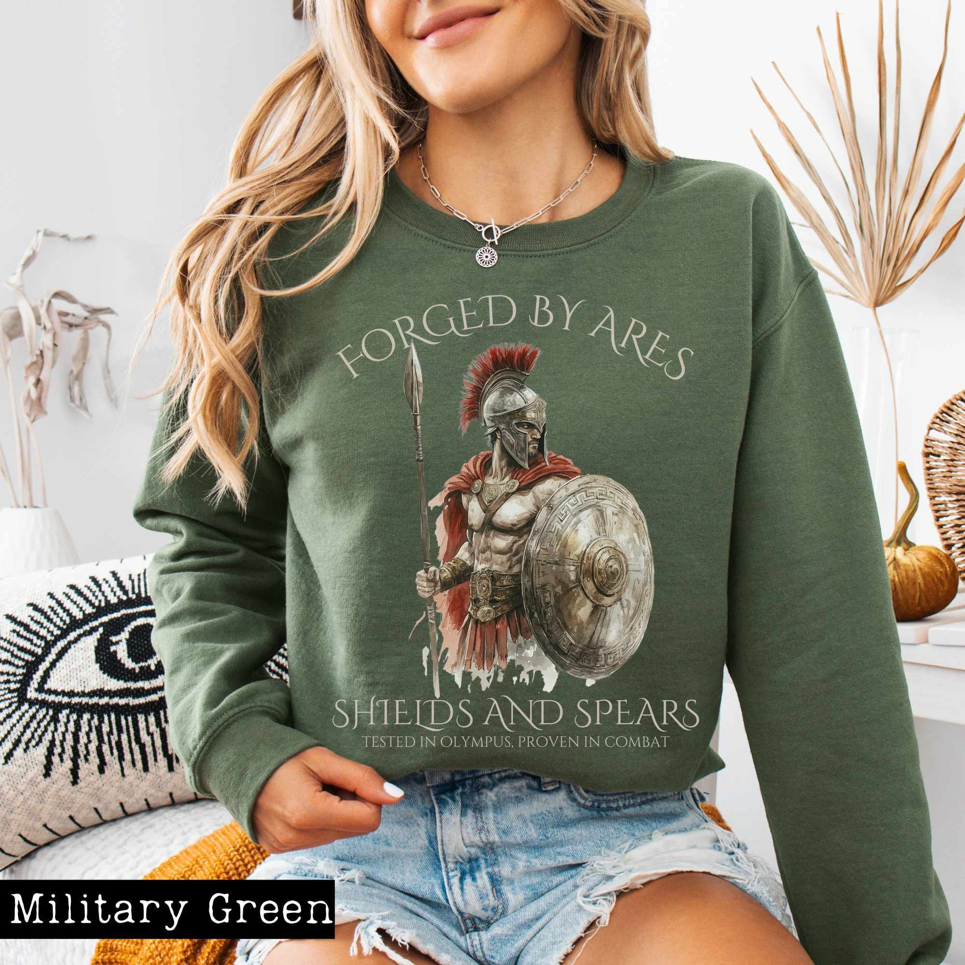 Sweatshirt S / Military Green Forged by Ares Shields and Spears Sweatshirt The Mystic Eden