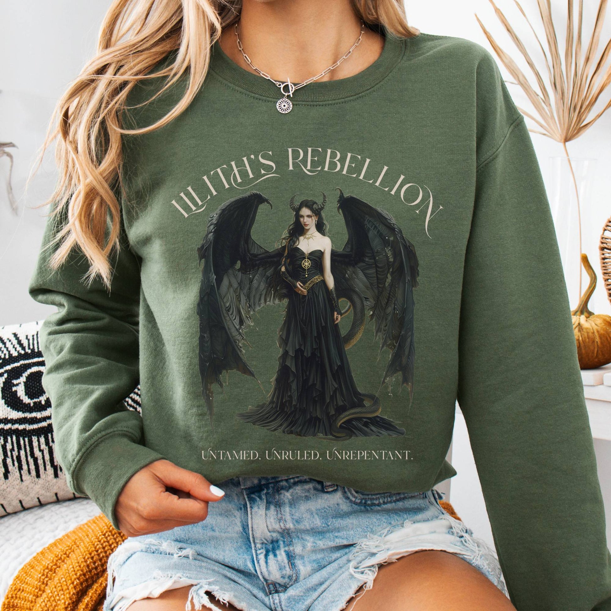 Sweatshirt S / Military Green Lilith's Rebellion Sweatshirt – Dark Divine Feminine Tee The Mystic Eden