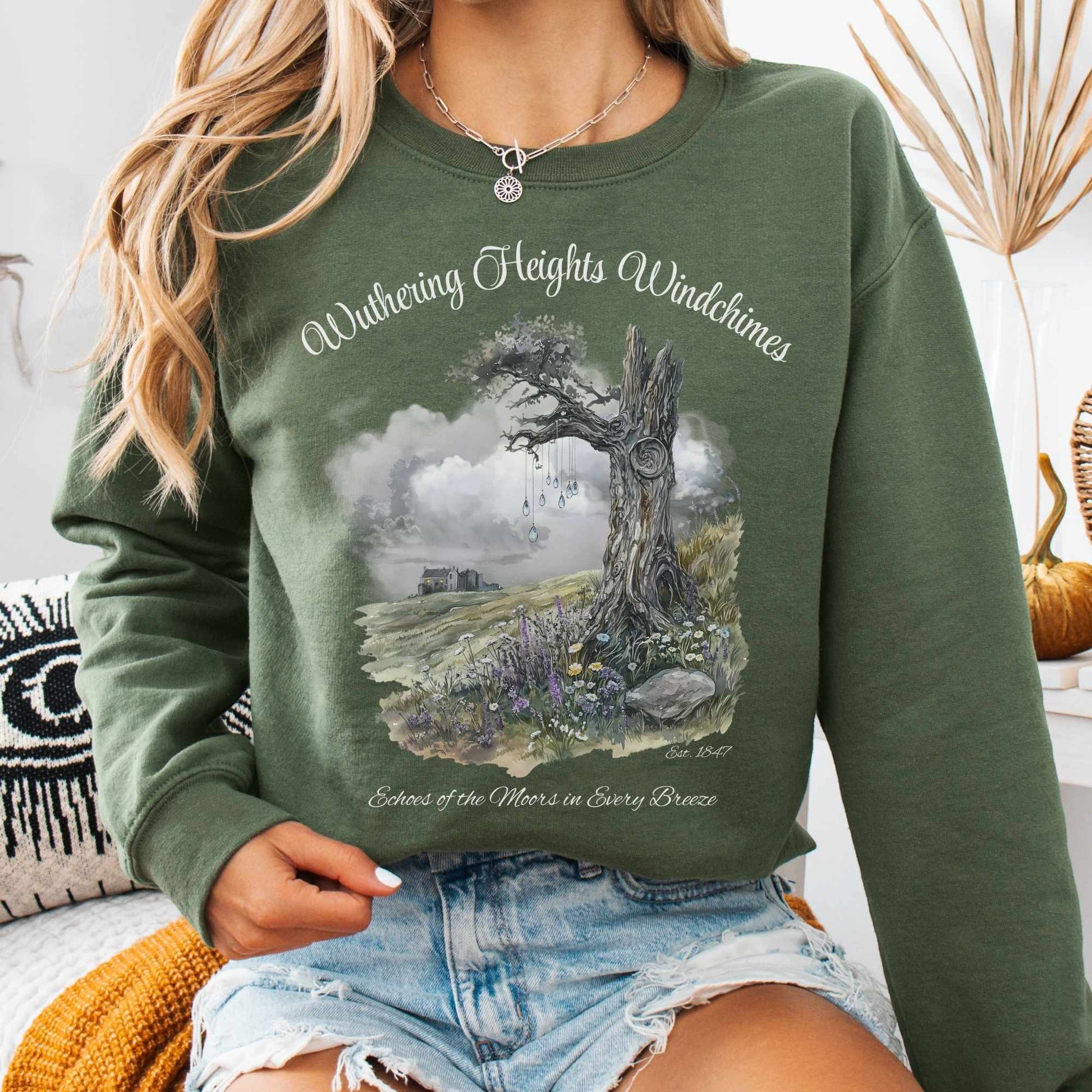 Sweatshirt S / Military Green Wuthering Heights Windchimes Brontë Sweatshirt The Mystic Eden