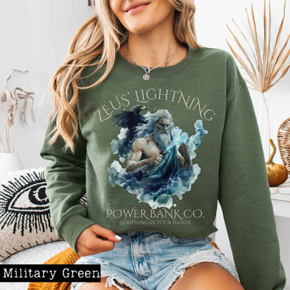 Sweatshirt S / Military Green Zeus' Lightning Power Bank Co. Sweatshirt The Mystic Eden