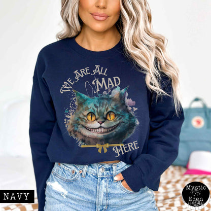 Sweatshirt S / Navy Cheshire Cat Sweatshirt Alice in Wonderland Sweater The Mystic Eden