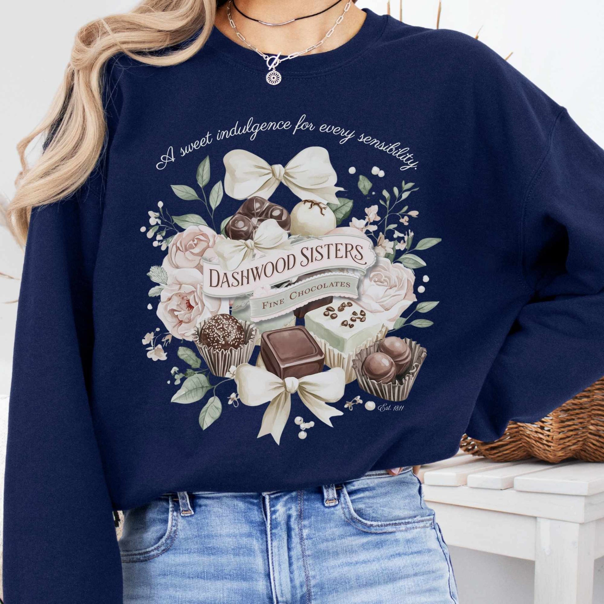 Sweatshirt S / Navy Dashwood Sisters Fine Chocolates Sweatshirt The Mystic Eden