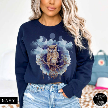 Sweatshirt S / Navy Vintage Mystical Owl Sweatshirt The Mystic Eden