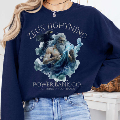 Sweatshirt S / Navy Zeus' Lightning Power Bank Co. Sweatshirt The Mystic Eden