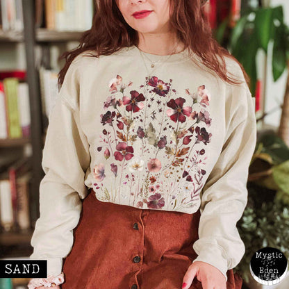 Sweatshirt S / Sand Pressed flowers cottagecore sweatshirt The Mystic Eden