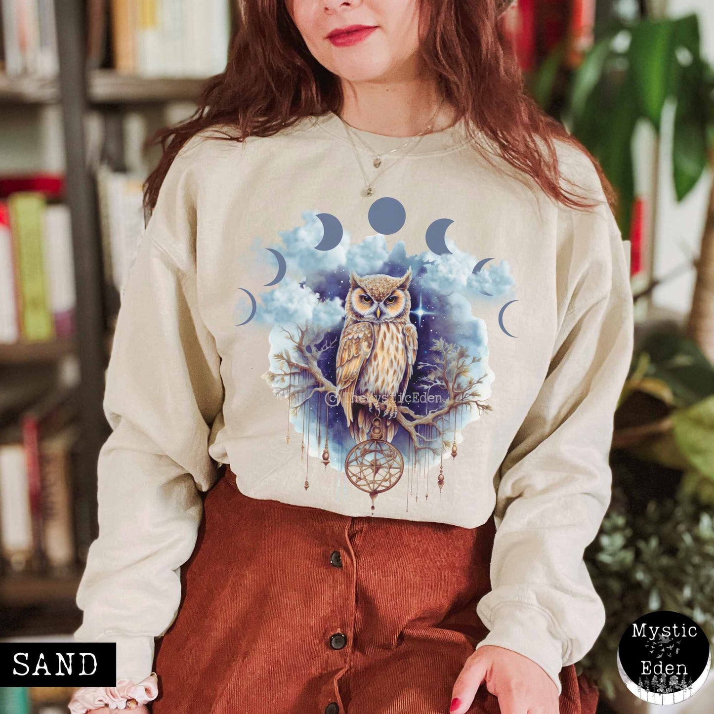 Sweatshirt S / Sand Vintage Mystical Owl Sweatshirt The Mystic Eden