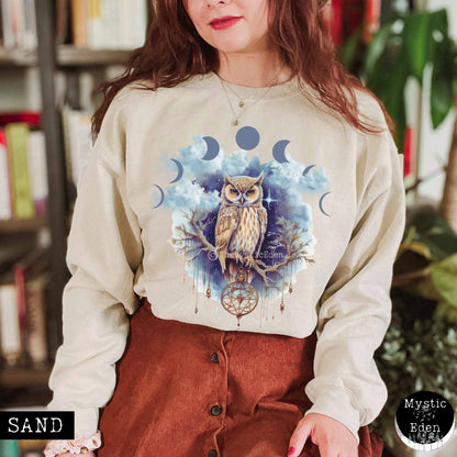 Sweatshirt S / Sand Vintage Mystical Owl Sweatshirt The Mystic Eden