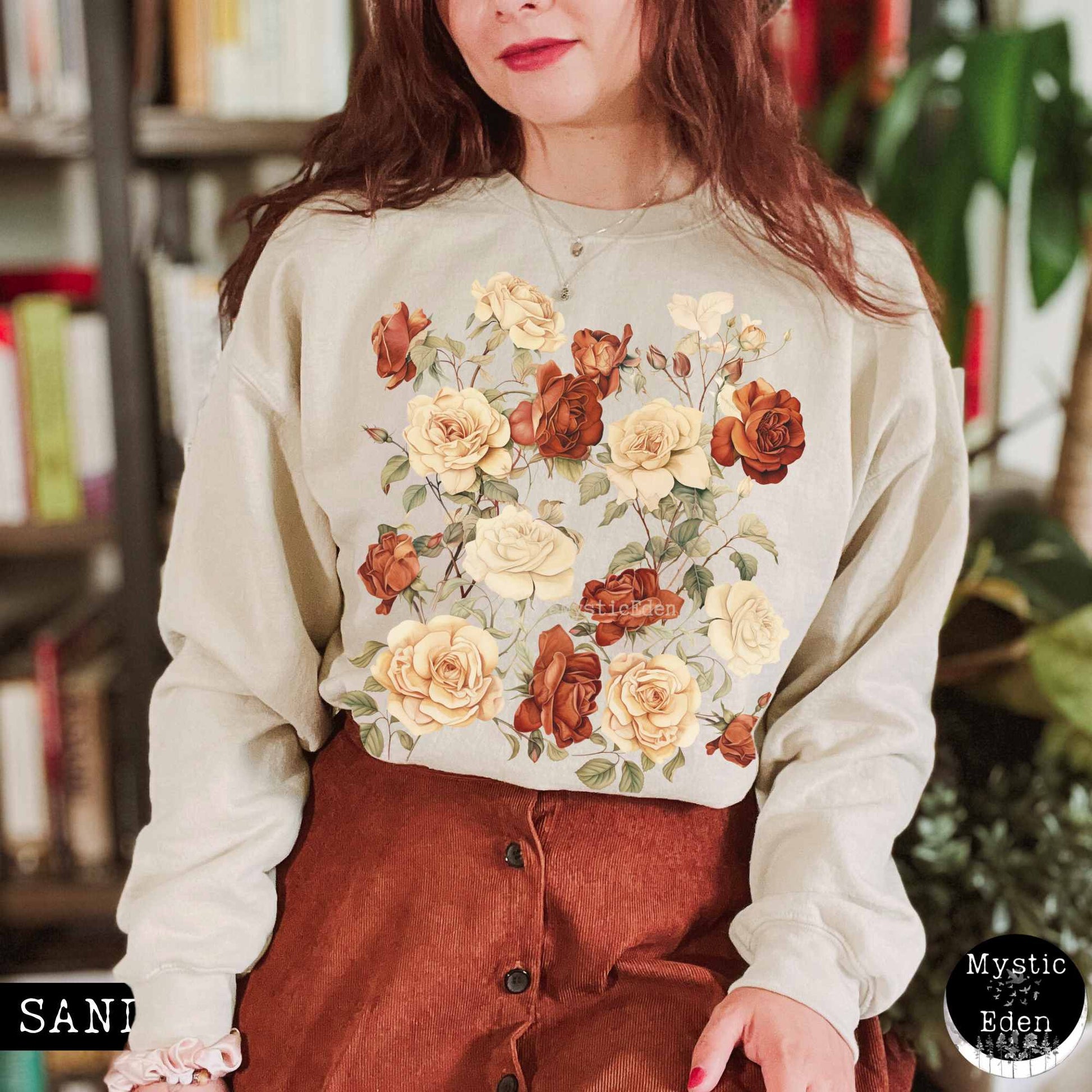Sweatshirt S / Sand Vintage wildflower rose sweatshirt cottagecore The Mystic Eden