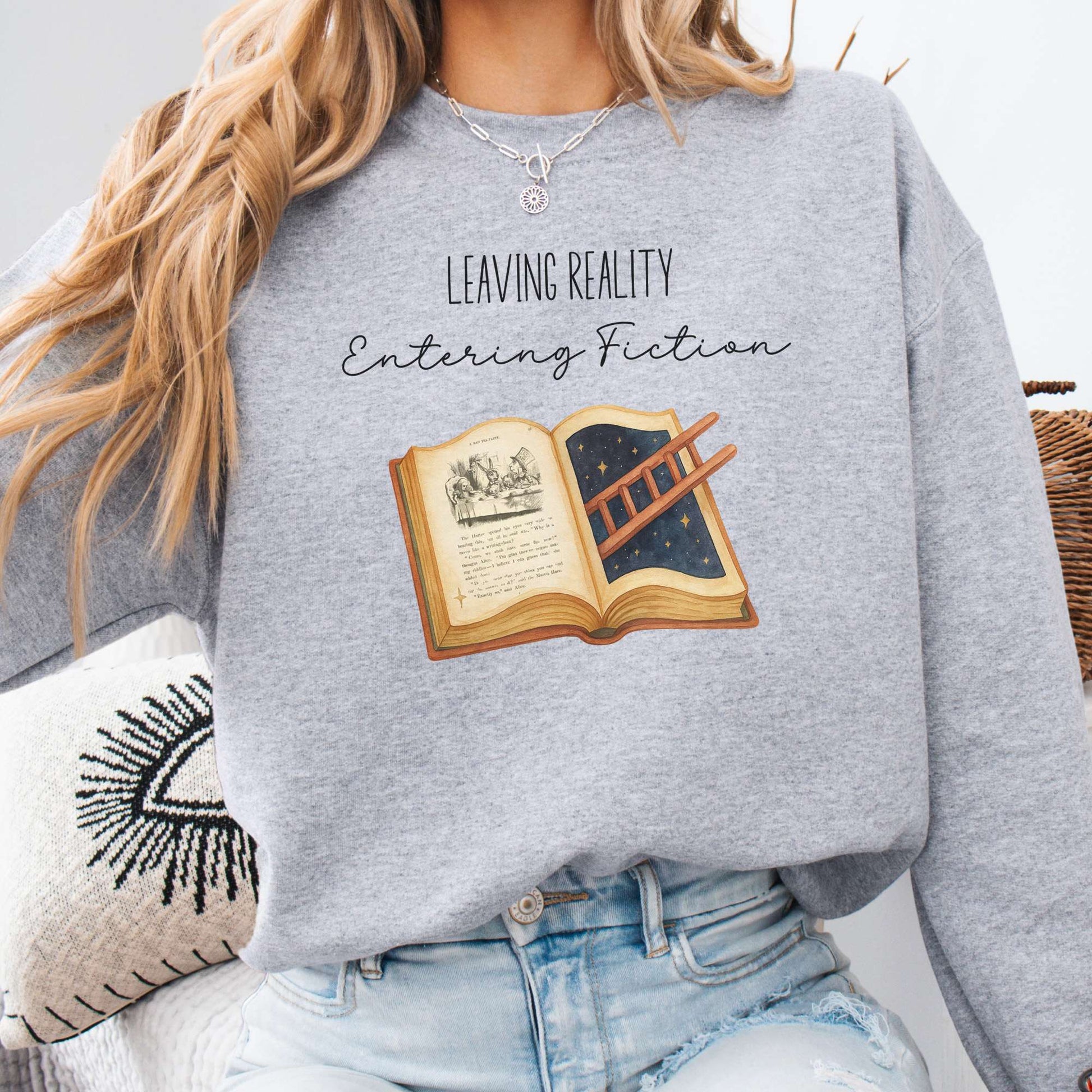 Sweatshirt S / Sport Grey Entering Fiction Sweatshirt – Literary Escape Tee The Mystic Eden