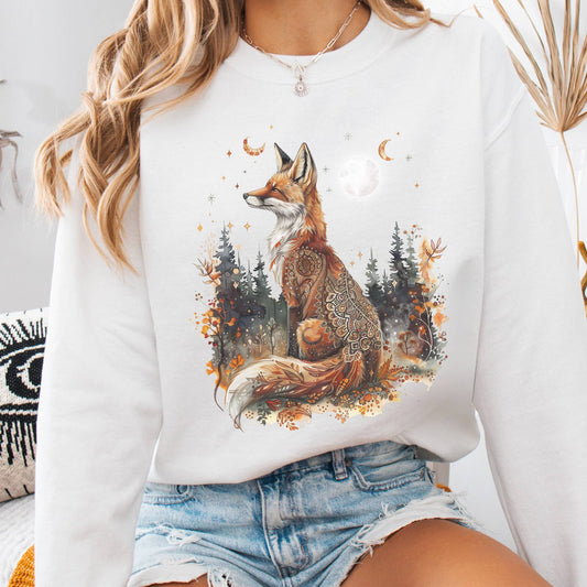 Sweatshirt S / White Autumn Fox Sweatshirt – Cozy Cottagecore Animal Tee The Mystic Eden