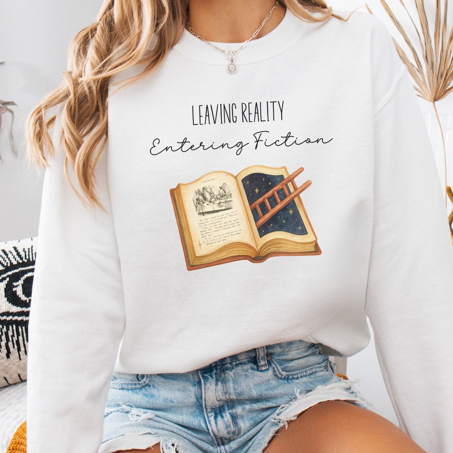 Sweatshirt S / White Entering Fiction Sweatshirt – Literary Escape Tee The Mystic Eden