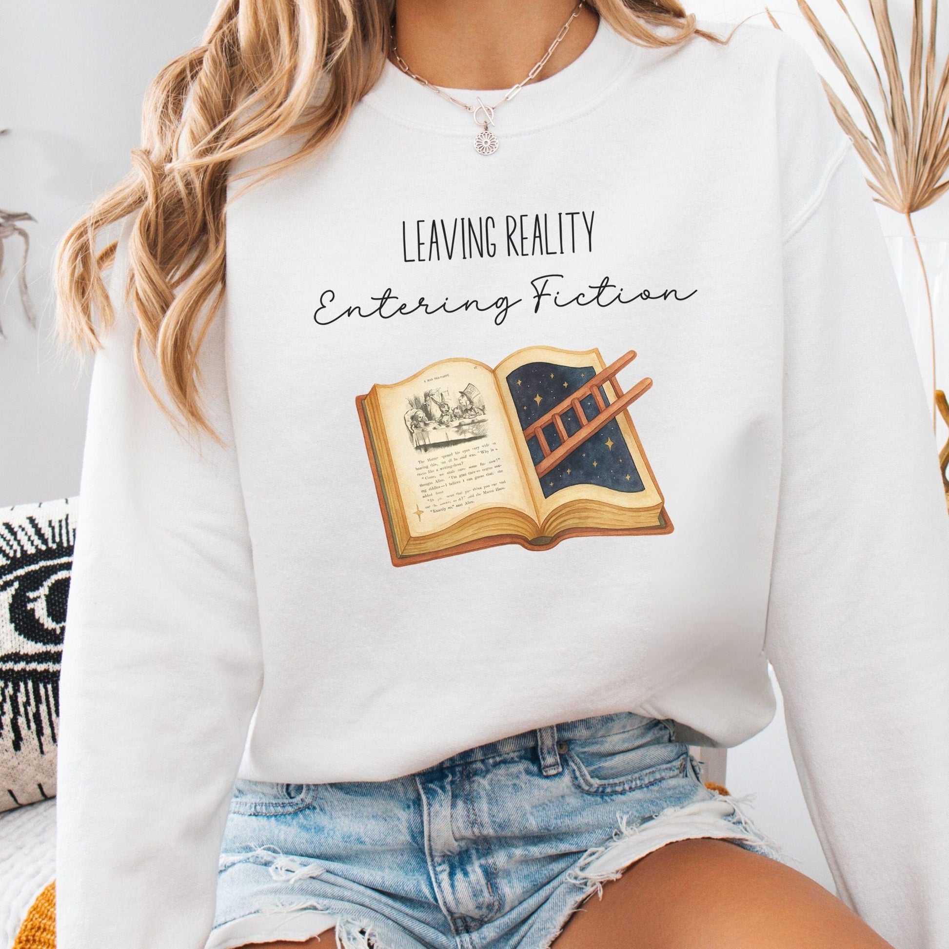 Sweatshirt S / White Entering Fiction Sweatshirt – Literary Escape Tee The Mystic Eden