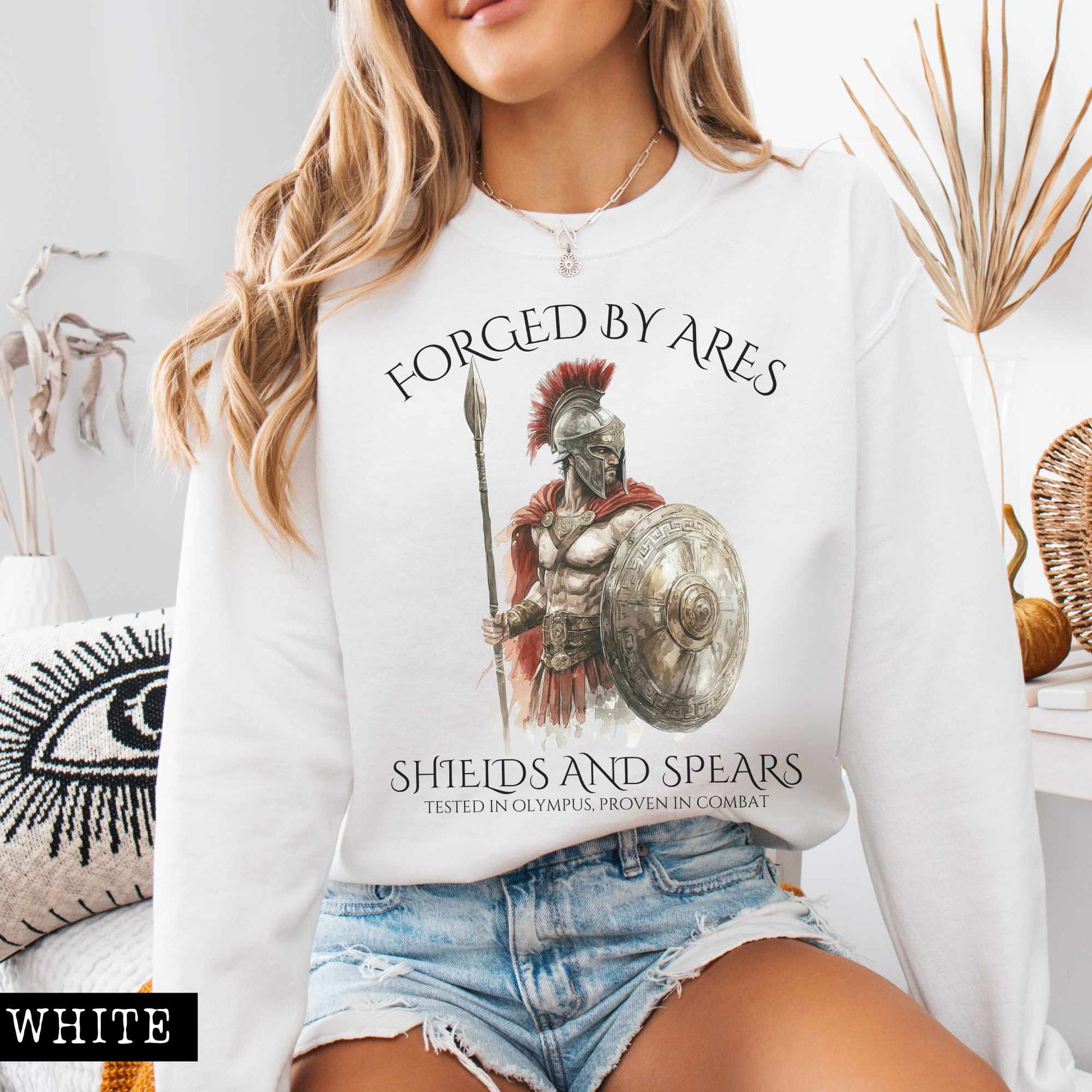 Sweatshirt S / White Forged by Ares Shields and Spears Sweatshirt The Mystic Eden