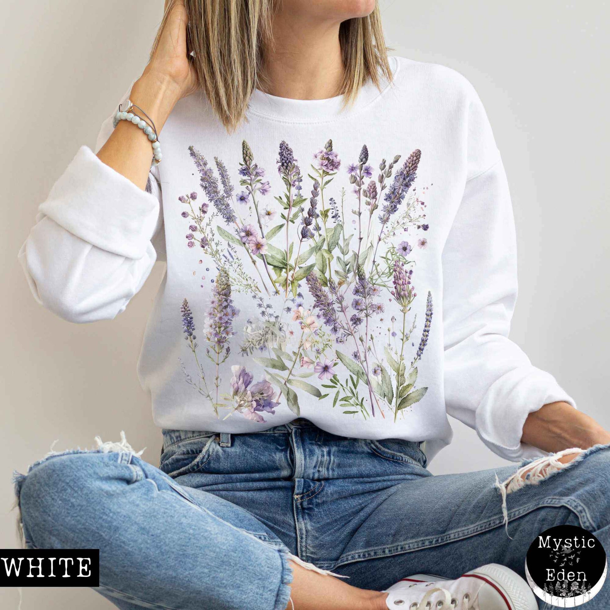 Sweatshirt S / White Lavender Spring Cottagecore Sweatshirt The Mystic Eden