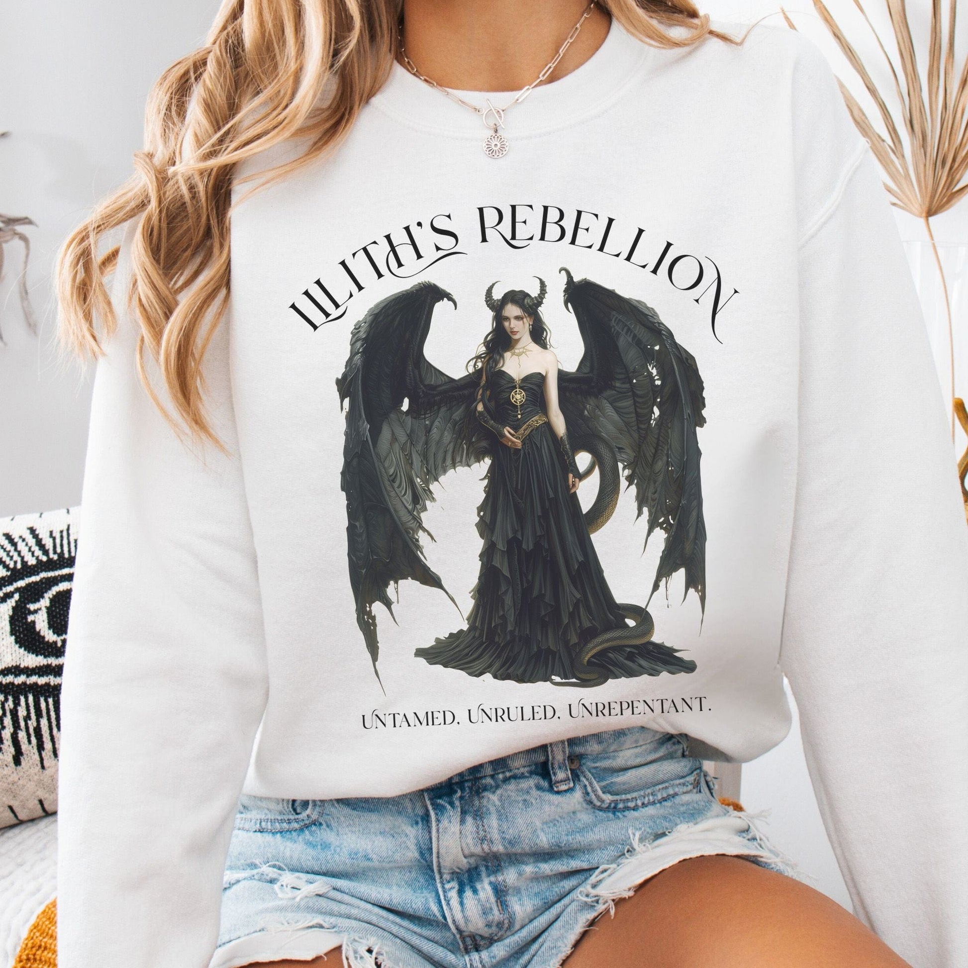 Sweatshirt S / White Lilith's Rebellion Sweatshirt – Dark Divine Feminine Tee The Mystic Eden
