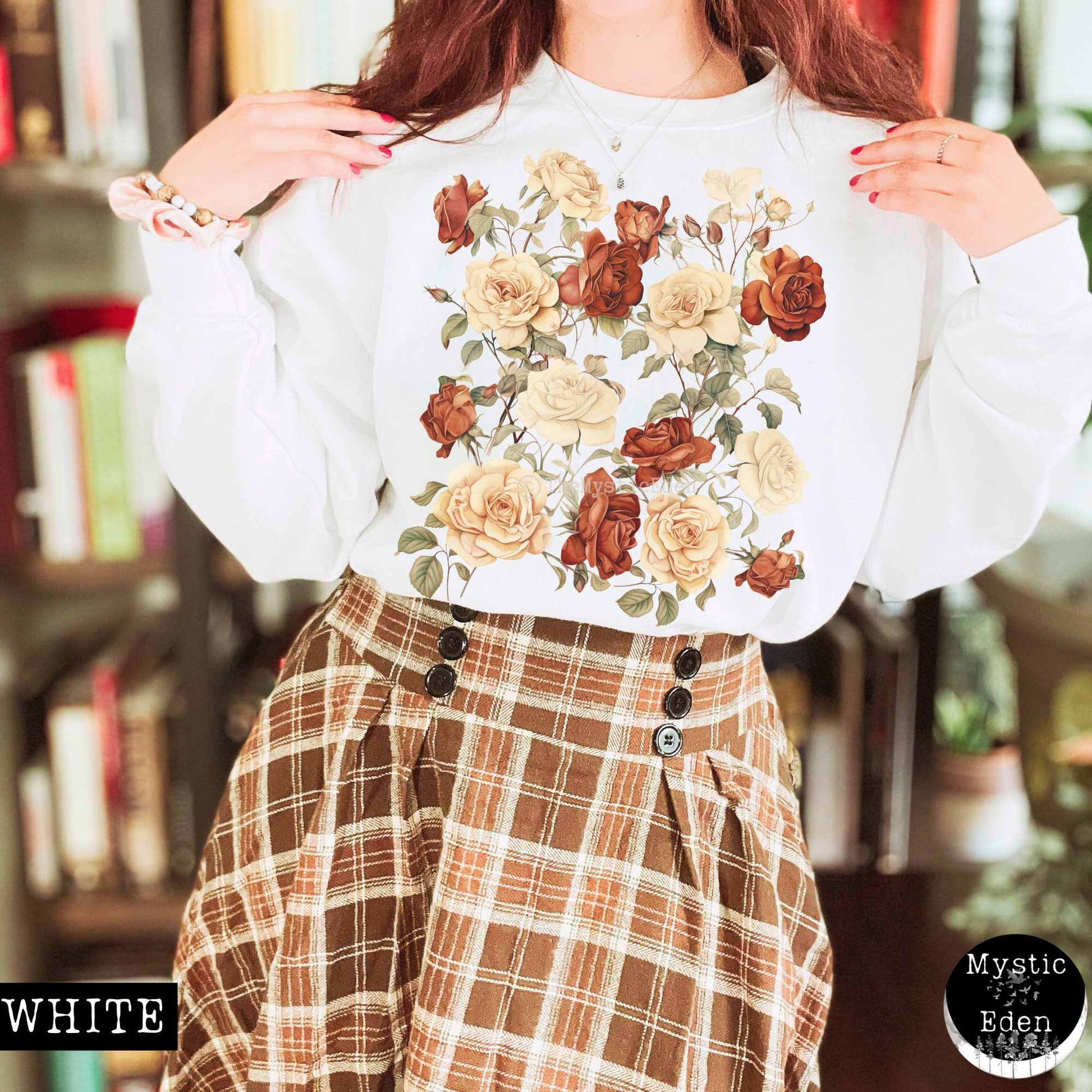 Sweatshirt S / White Vintage wildflower rose sweatshirt cottagecore The Mystic Eden