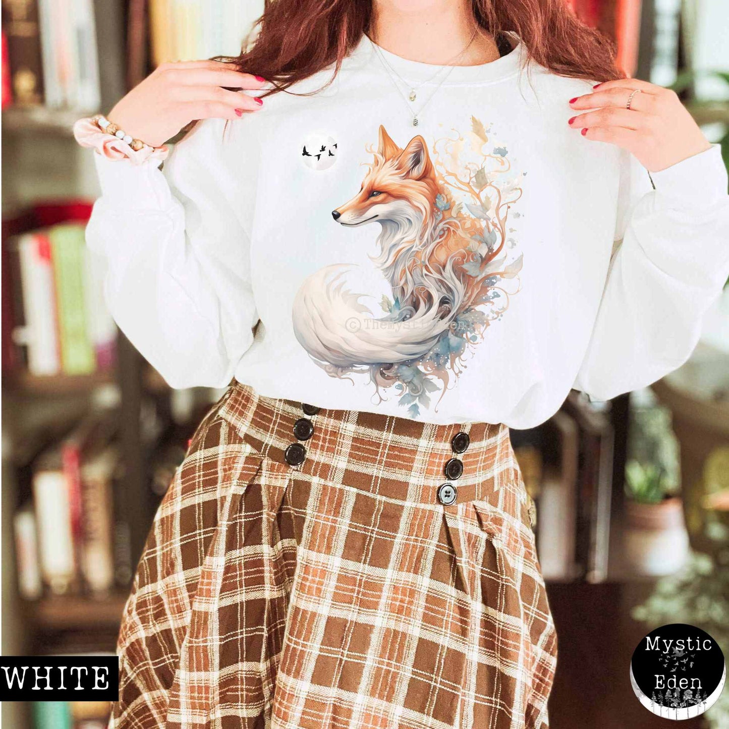 Sweatshirt S / White Witchy fox sweatshirt cottagecore mystical sweatshirt The Mystic Eden