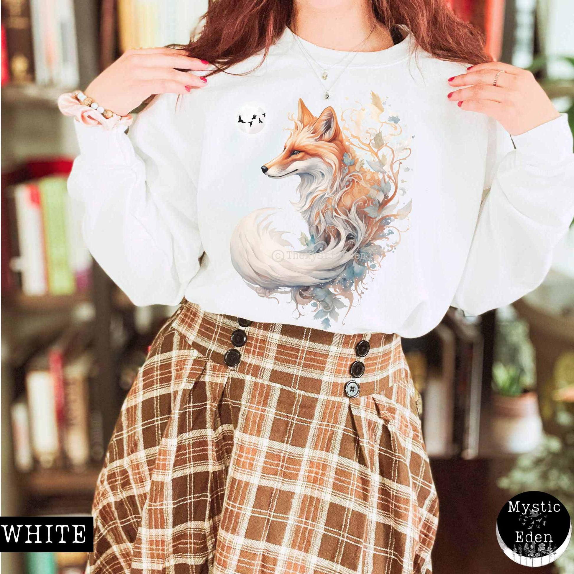 Sweatshirt S / White Witchy fox sweatshirt cottagecore mystical sweatshirt The Mystic Eden