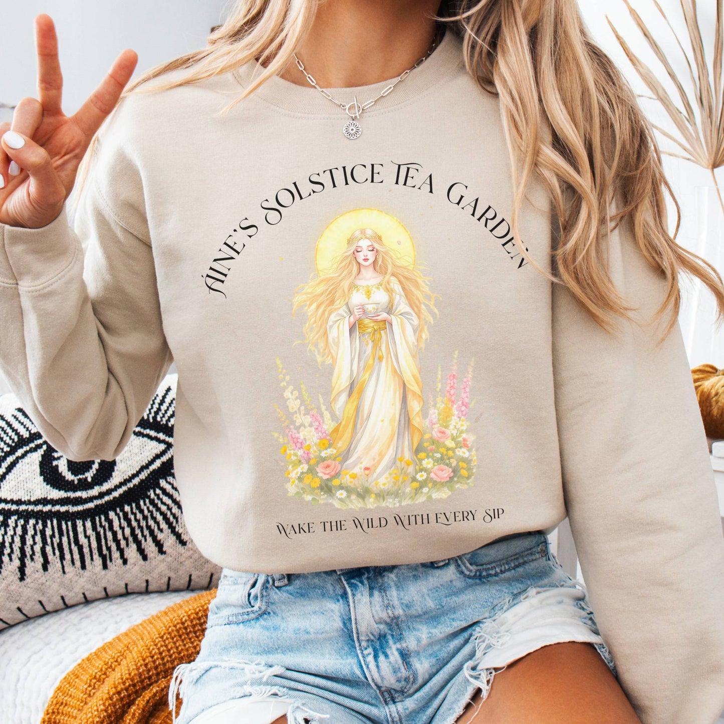 Sweatshirt Sand / S Áine’s Solstice Tea Garden Celtic Goddess Sweatshirt The Mystic Eden