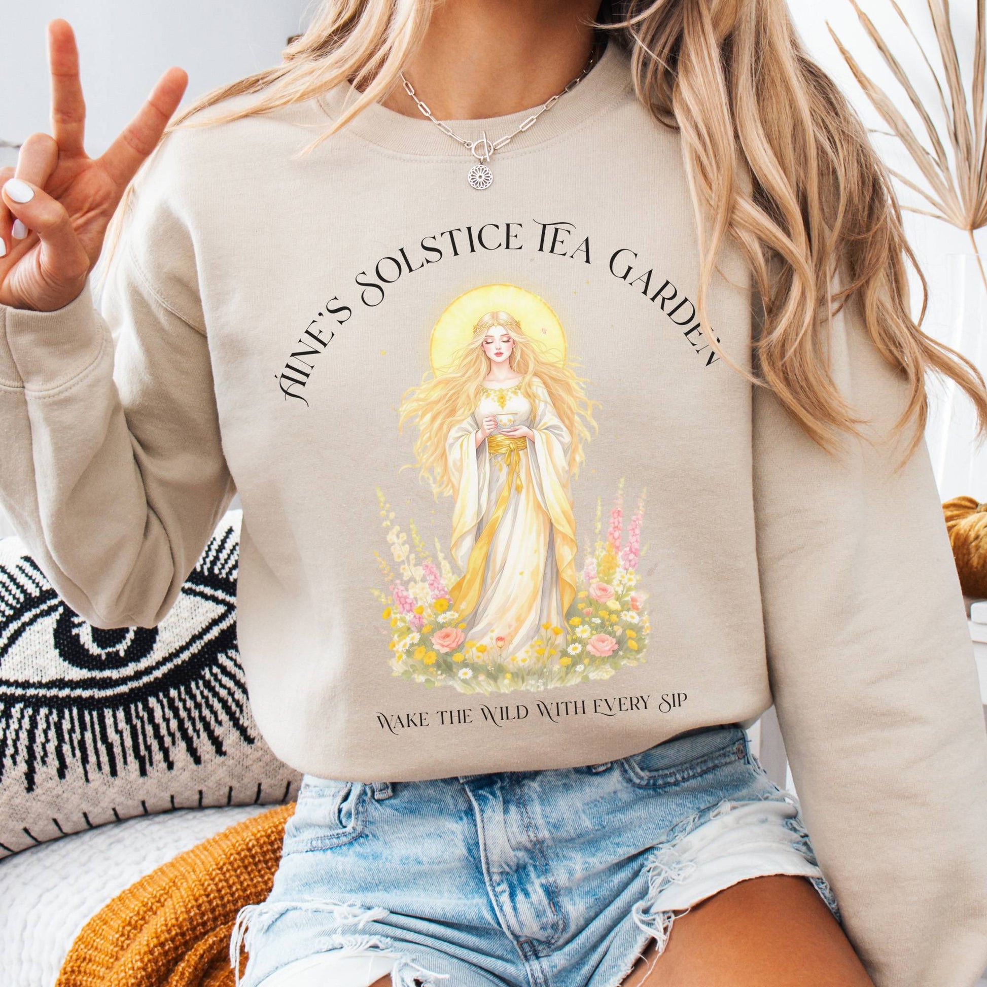 Sweatshirt Sand / S Áine’s Solstice Tea Garden Celtic Goddess Sweatshirt The Mystic Eden