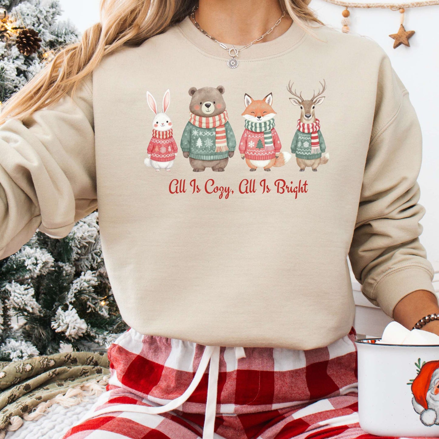 Sweatshirt Sand / S All Is Cozy, All Is Bright — Woodland Christmas Sweatshirt The Mystic Eden