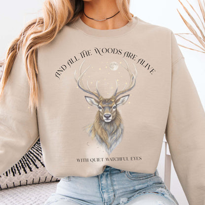 Sweatshirt Sand / S All the Woods Are Alive With Watchful Eyes Walter de la Mare Sweatshirt The Mystic Eden